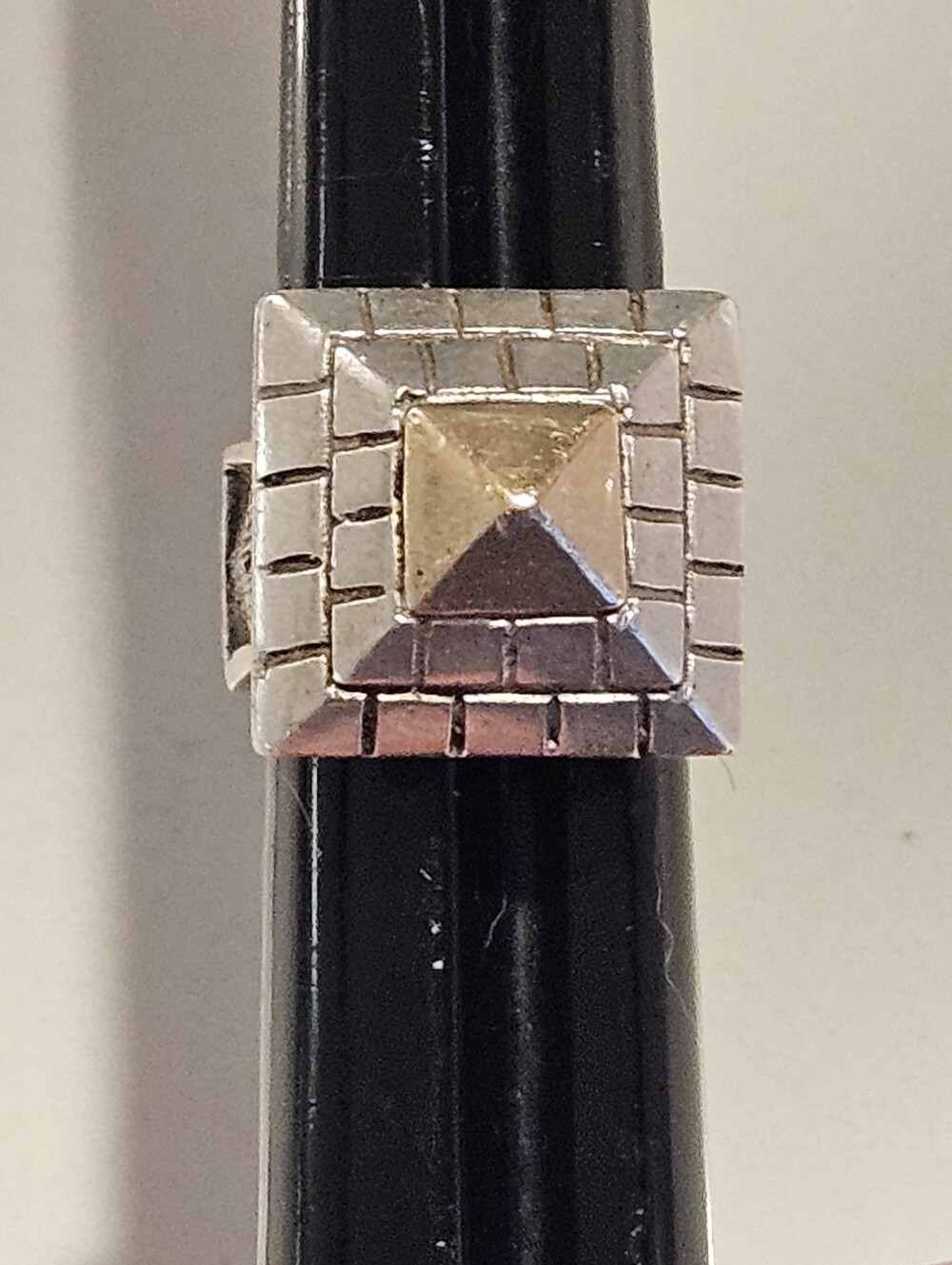 Massive Chunky Solid 14k Yellow Gold & Sterling Silver Pyramid Ring Artisan - Picture 6 of 10
